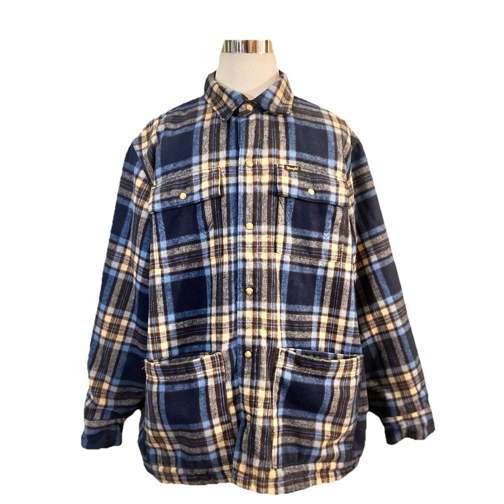 Wrangler Flannel Shirt Lined Men’s 2XL Plaid Pearl Snap Western Shore Jacket